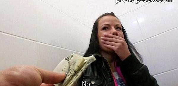  Amateur Kristyna fucked in public toilet in exchange for cash